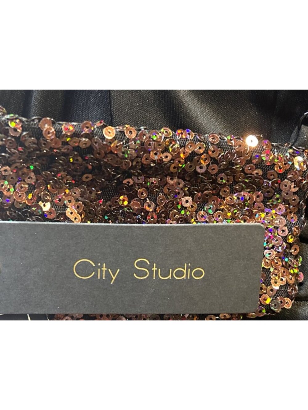 City studio Size 13/14 Sequin Bronze Mini Dress With Strappy Back & Side Slit - Picture 6 of 9